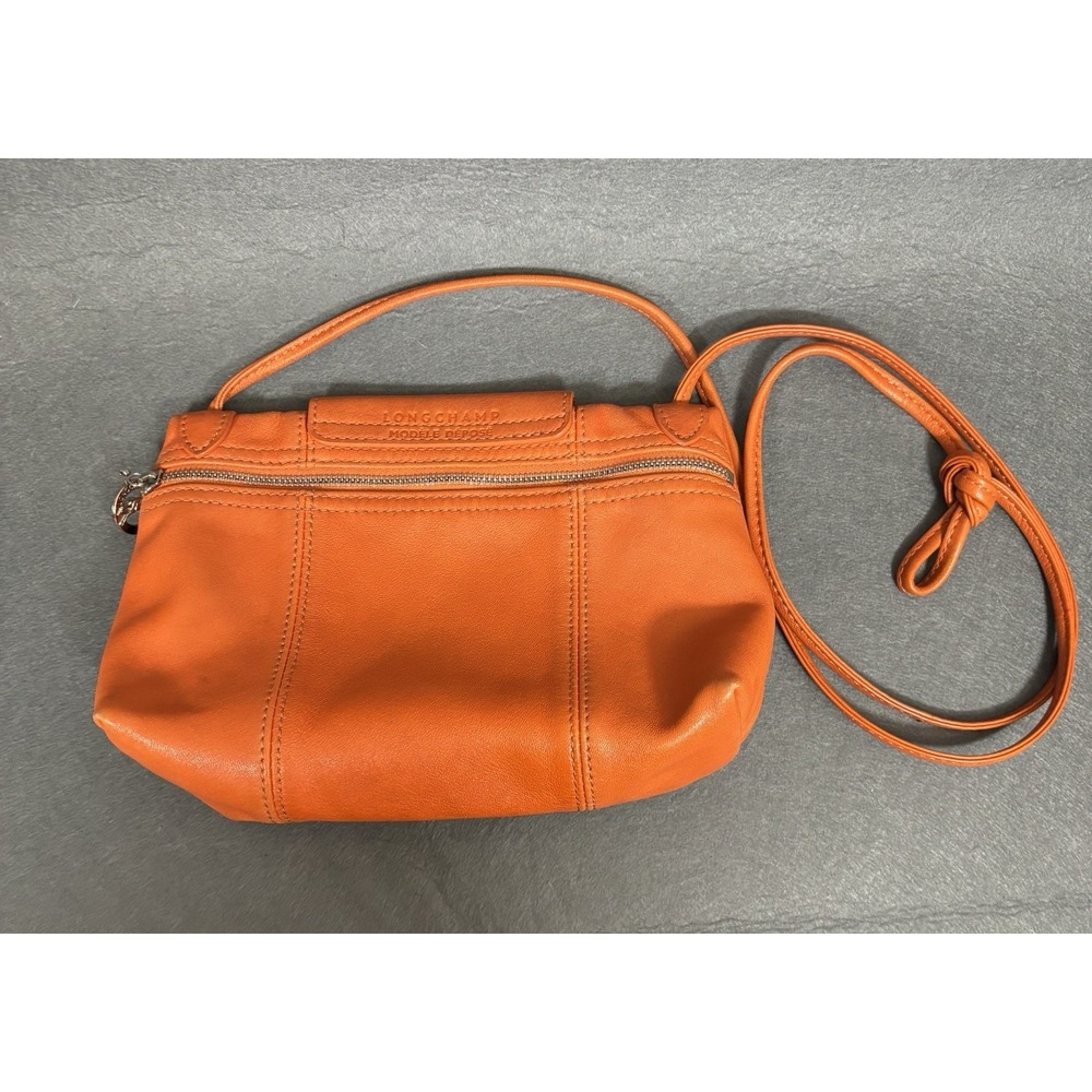 Longchamp Modele Depose Crossbody Bag Leather Orange Cognac Silver Hardware - Picture 6 of 16